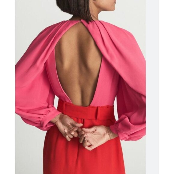 REISS Valentina Color Clash Dress Pink Red Womens Size US 4 - Picture 4 of 12